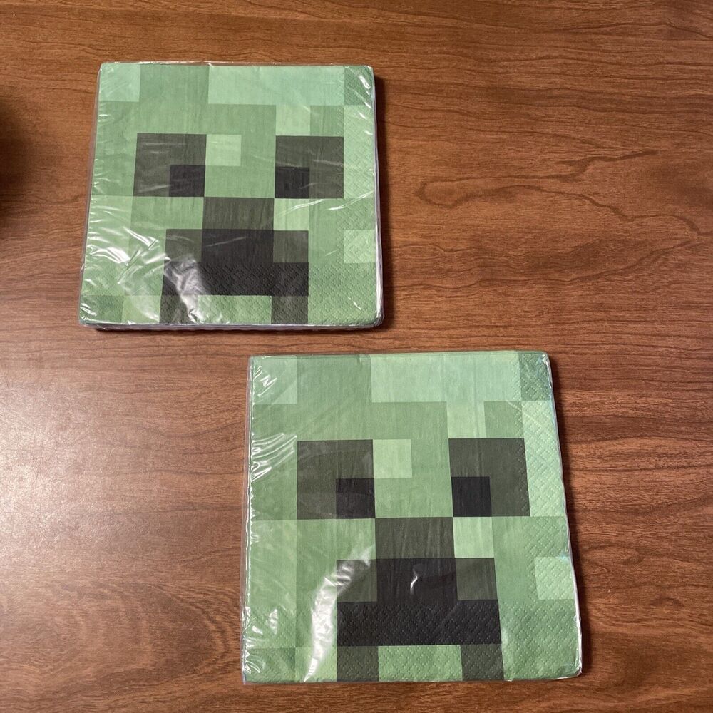 2 Packs Of 16 Each Minecraft Birthday Party Creeper Cake Dessert Lunch Napkins
